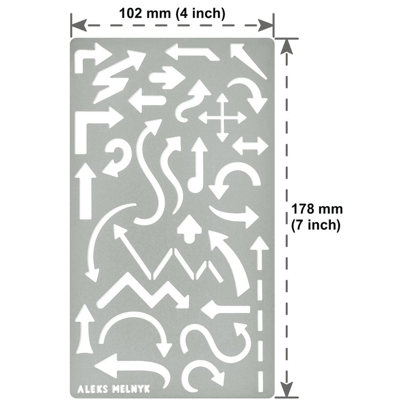 Aleks Melnyk No.15 Metal Journal Stencil, Arrow, Stainless Steel Stencil 1 PCS, All Purpose Template Tool for Wood Burning, Bullet Journaling, Geometry Drawing, Painting, Technical Template - Image 4
